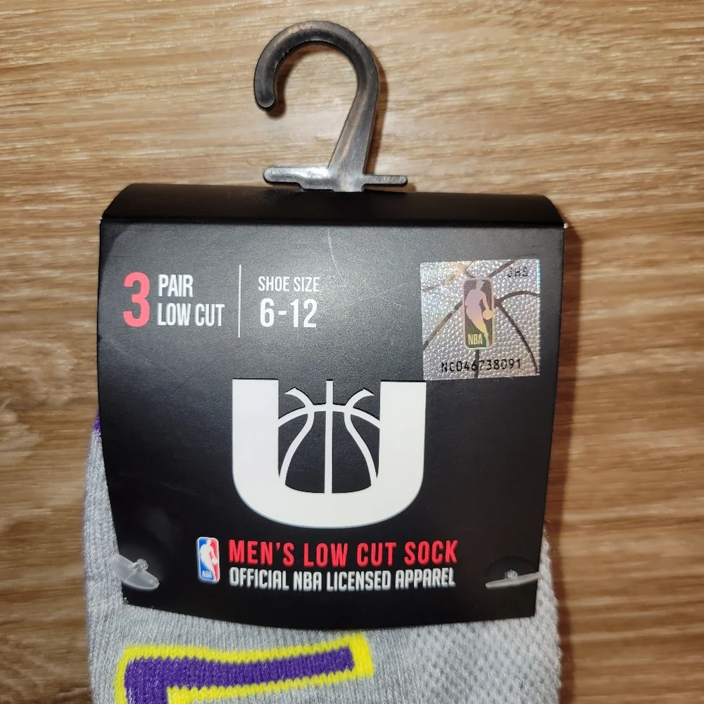 NBA Los Angeles Lakers NBA Mens Low Cut Socks Large (6-12) 3 Pair Pack New